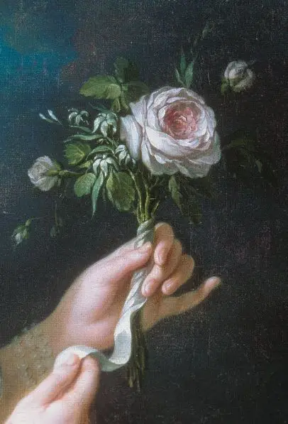 Detail of the rose from the portrait of Marie Antoinette by Louise Ã_lisabeth Vigée Le Brun_