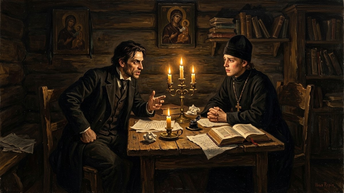 Karamazov Kardeşler analizi için mum ışığında felsefi tartışma yapan İvan ve Alyoşa Karamazov